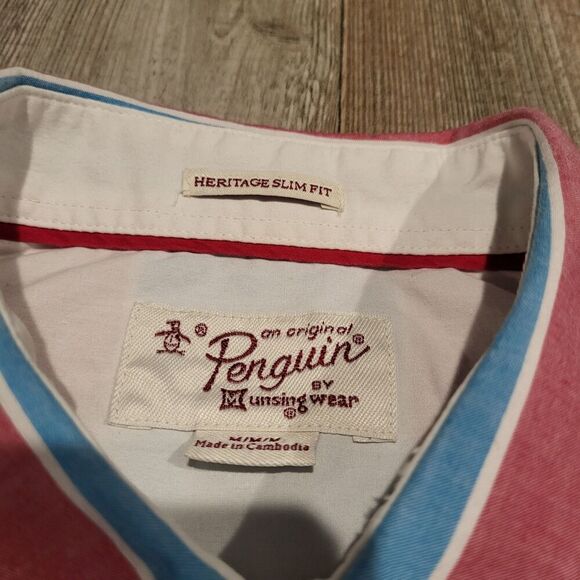 Penguin Heritage Slim Fit Short Sleeved Button Up Shirt Mens Size Medium - Picture 4 of 7